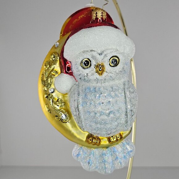 Christopher Radko Glass Owl On Moon Christmas Ornament Hooo Knew - Picture 1 of 8